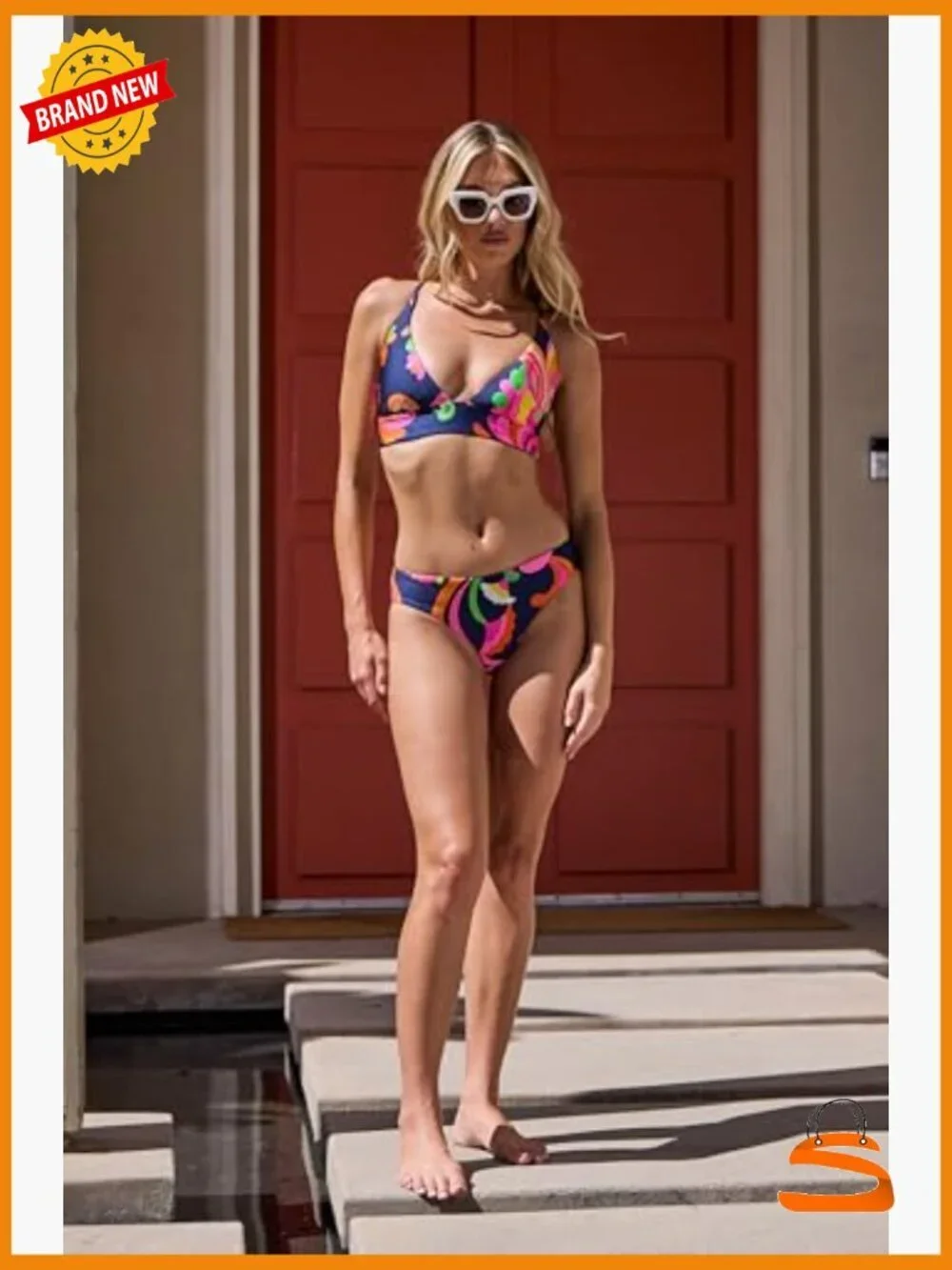 Size 6 Halter Bikini Top, Adjustable Ties, Reversible, Nylon Spandex